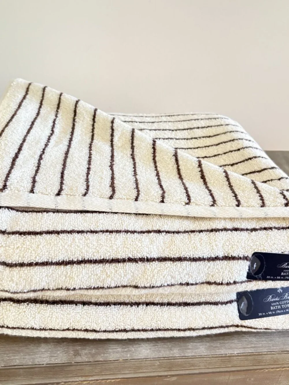 8pc BROOKS BROTHERS Premium Turkish Towel Set Striped Ivory & Dark Brown 700 Gsm